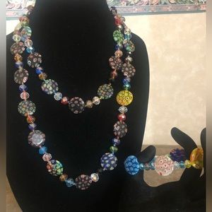 Beyond Beautiful! Murano Millefiori Round Glass Bracelet with Endless Necklace